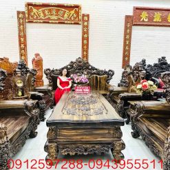 Bộ bàn ghế Luis Hoàng Gia Tân Cổ Điển gỗ mun hoa Lào 10 món
