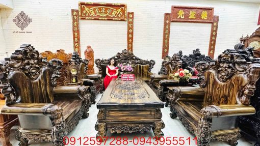 Bộ bàn ghế Luis Hoàng Gia Tân Cổ Điển gỗ mun hoa Lào 10 món