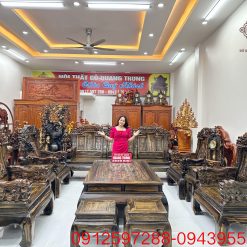 Bộ Khánh voi chân 14 bộ 10 món gỗ mun Lào đoản dài 2m51