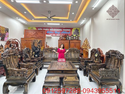 Bộ Khánh voi chân 14 bộ 10 món gỗ mun Lào đoản dài 2m51