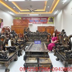 Bộ Nghê Bảo Đỉnh gỗ mun hoa Lào cột 14 bộ 10 món