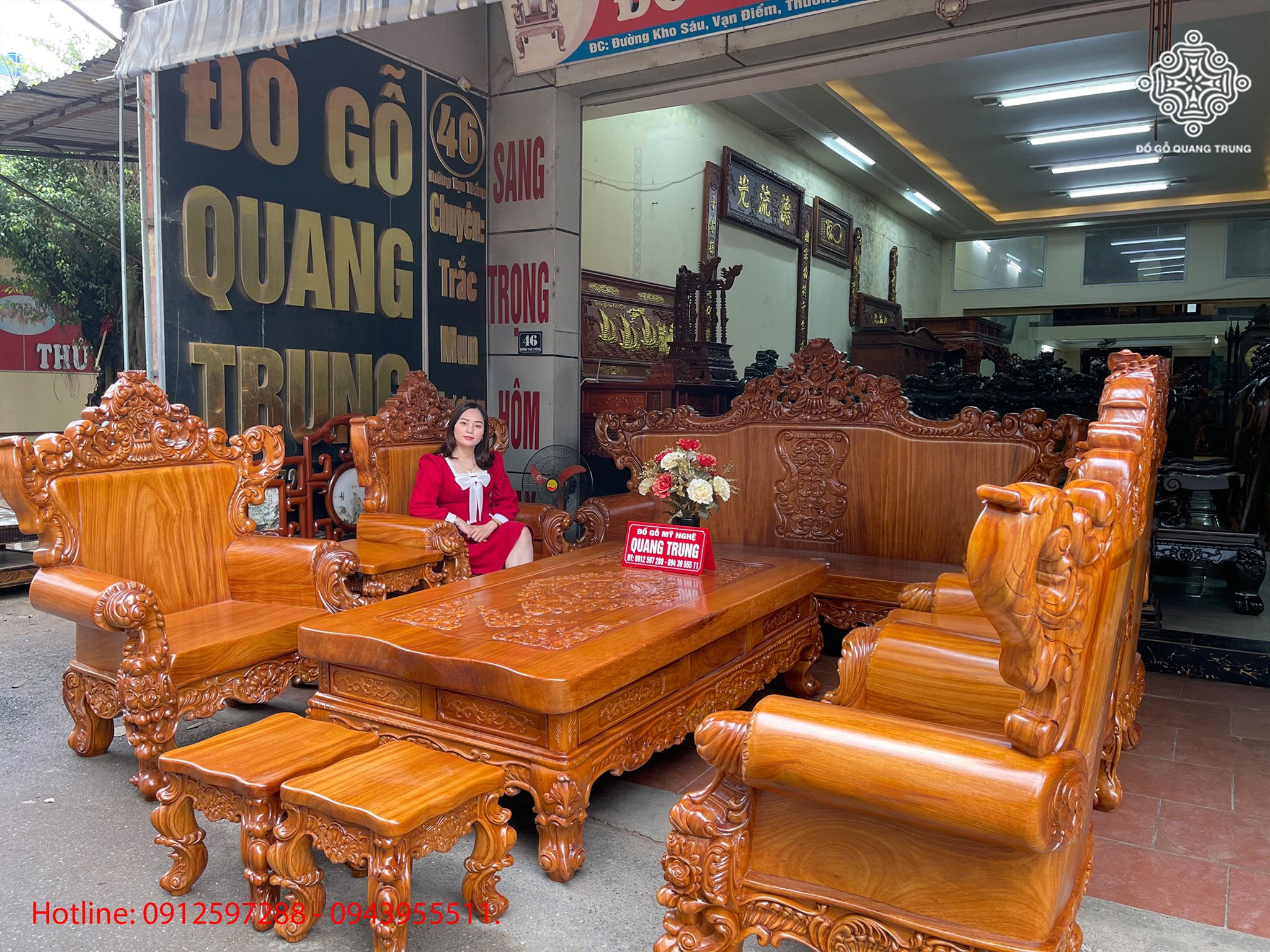 Bộ Louis Hoàng Gia Tân Cổ Điển Gỗ Gõ Đỏ 10 Món