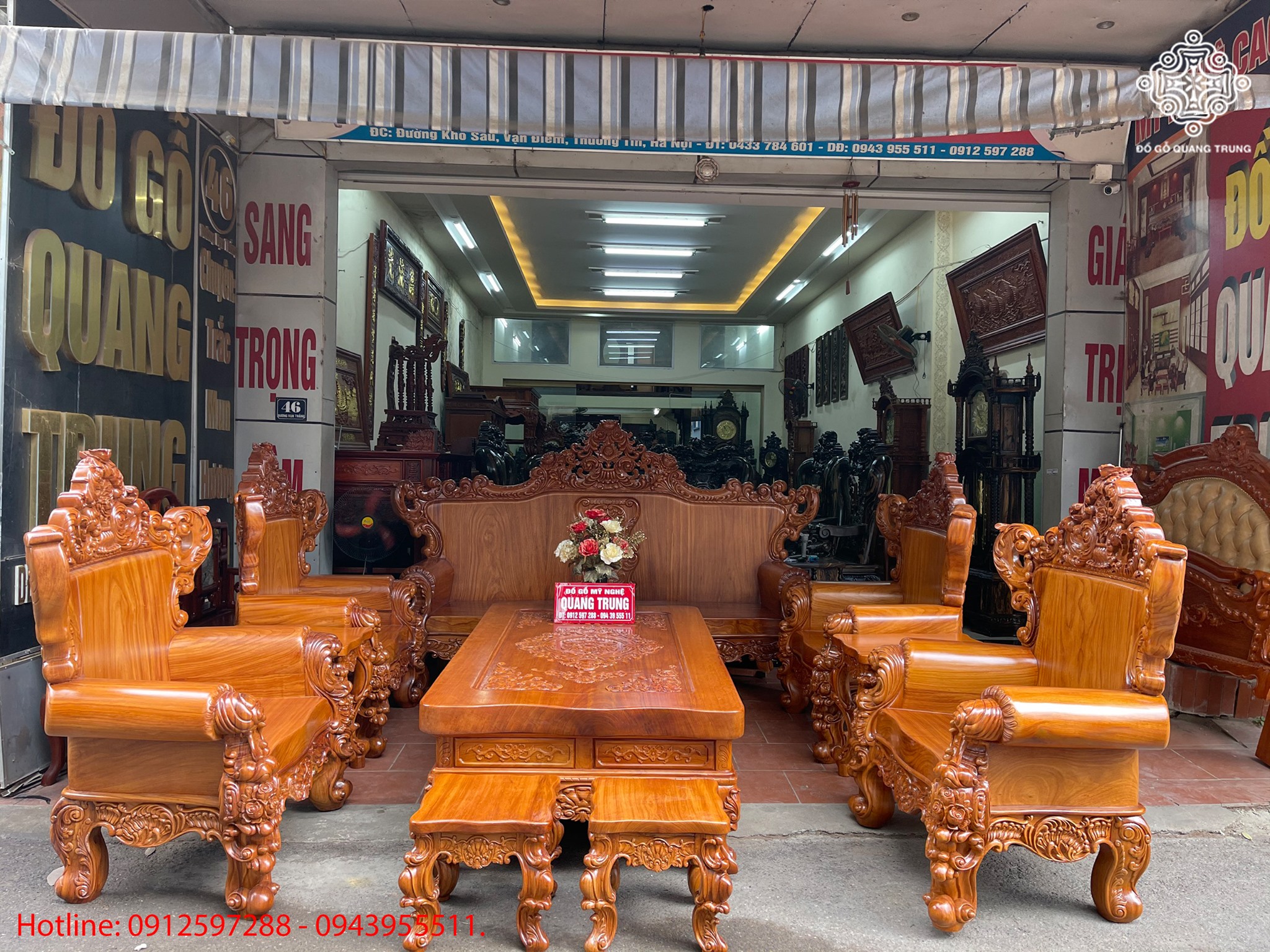 Bộ Louis Hoàng Gia Tân Cổ Điển Gỗ Gõ Đỏ 10 Món