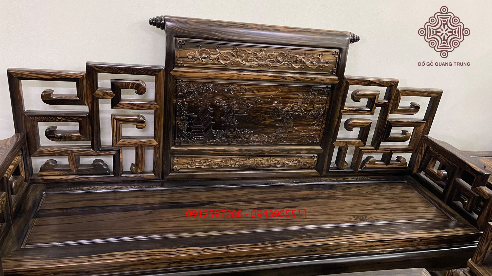 Bộ Sơn Thủy gỗ mun Lào đoản dài 2m3, chân 14