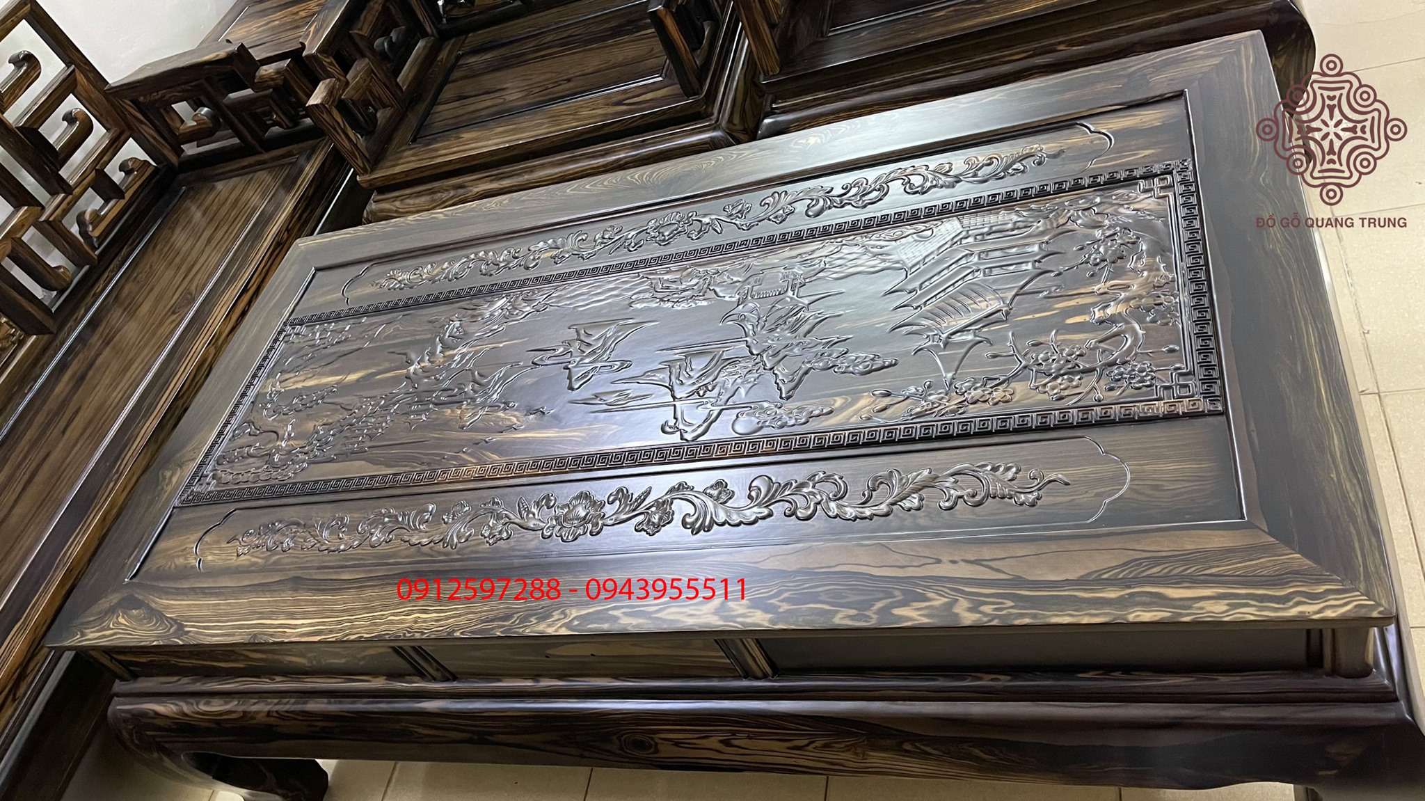 Bộ Sơn Thủy gỗ mun Lào đoản dài 2m3, chân 14