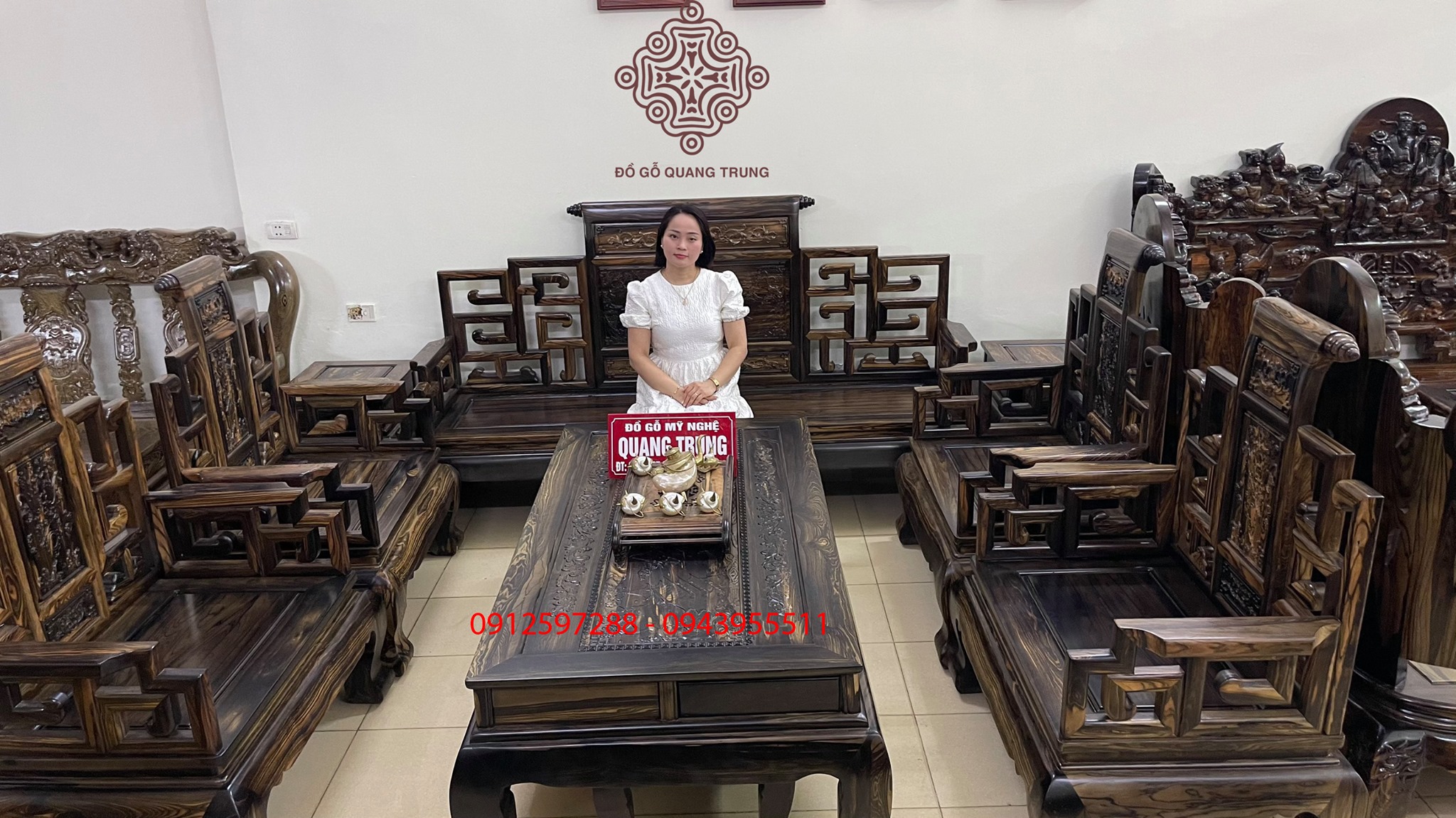 Bộ Sơn Thủy gỗ mun Lào đoản dài 2m3, chân 14