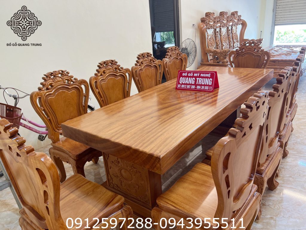 Bộ bàn ăn nguyên khối gỗ gõ đỏ