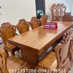 Bộ bàn ăn nguyên khối gỗ gõ đỏ