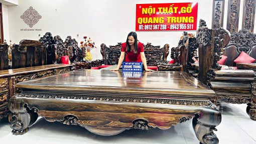 Sập tam diện gỗ mun hoa Lào 1m8x2m47, chân 24