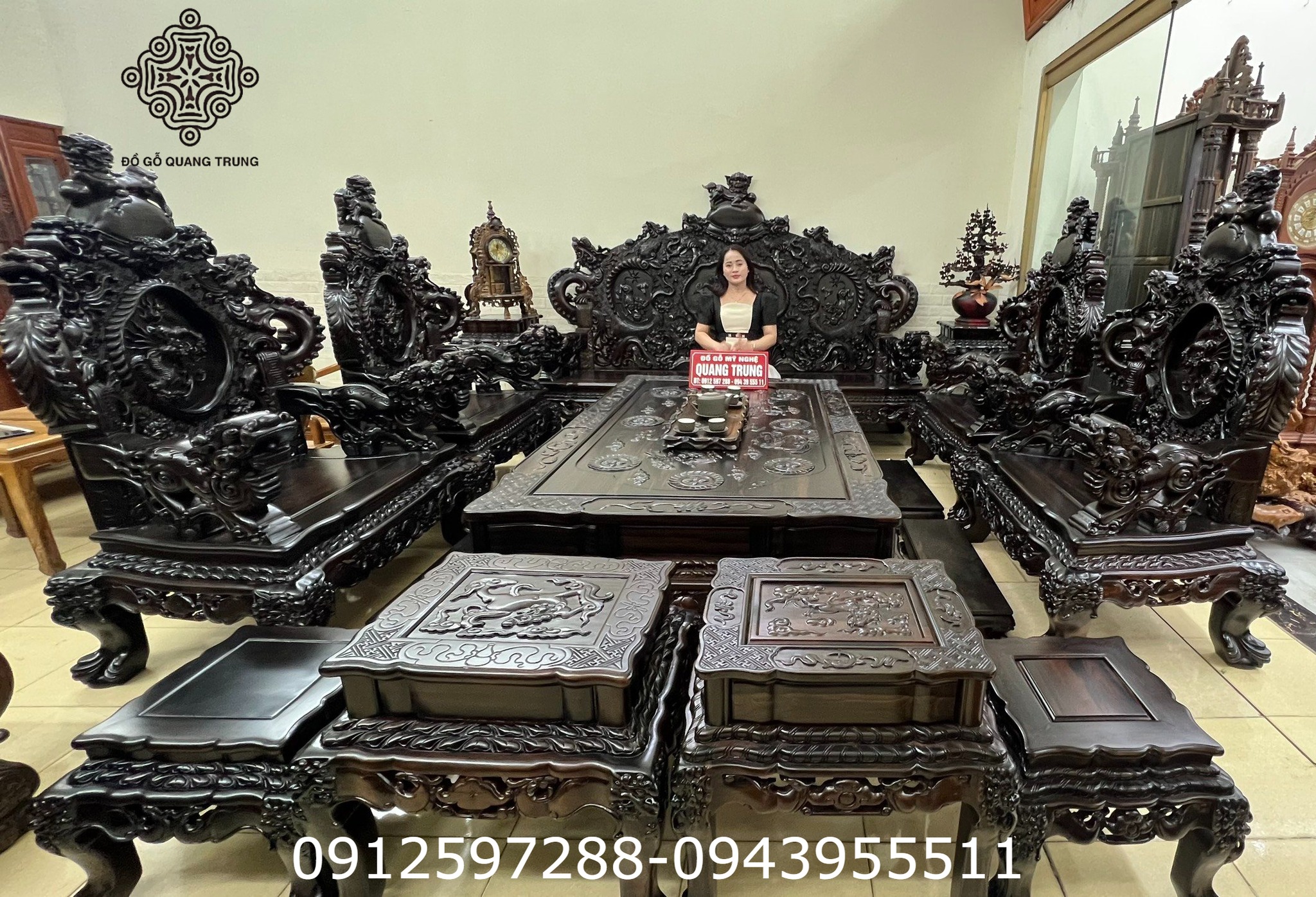 Siêu phẩm Rồng Đỉnh gỗ mun sừng bộ 17 món