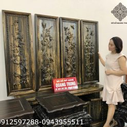 Bộ tranh tứ quý bốn mùa gỗ mun hoa Lào dài 1m17 rộng 39cm dày 4cm