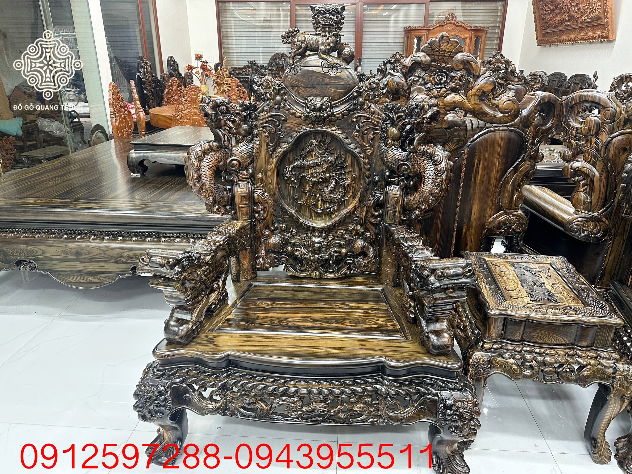 Siêu phẩm Rồng Đỉnh gỗ mun hoa Lào bộ 12 món