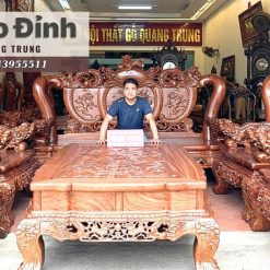 Bộ Nghê Bảo Đỉnh Gỗ Gõ Đỏ Cột 18 Bộ 10 Món