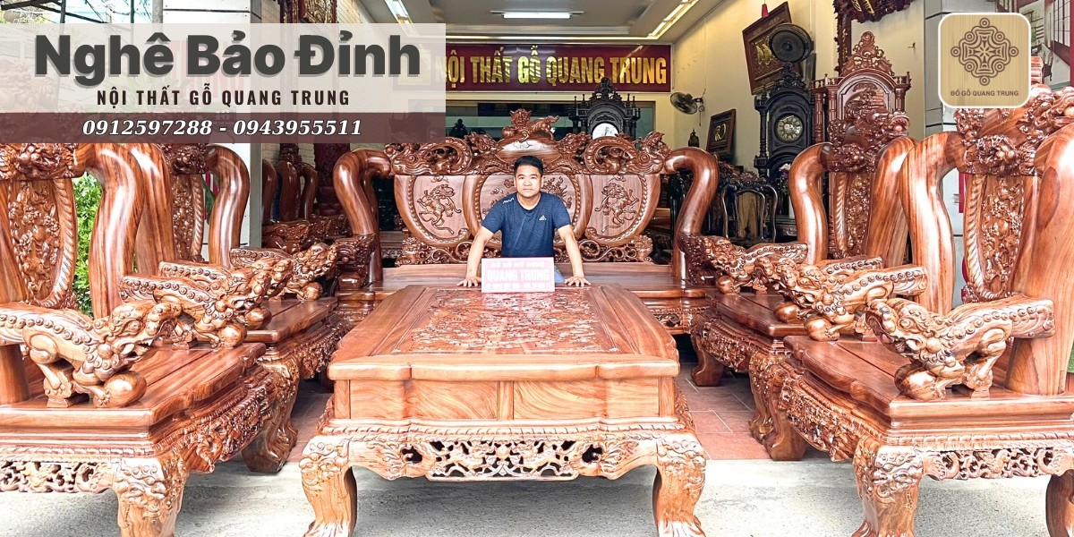 Bộ Nghê Bảo Đỉnh Gỗ Gõ Đỏ Cột 18 Bộ 10 Món