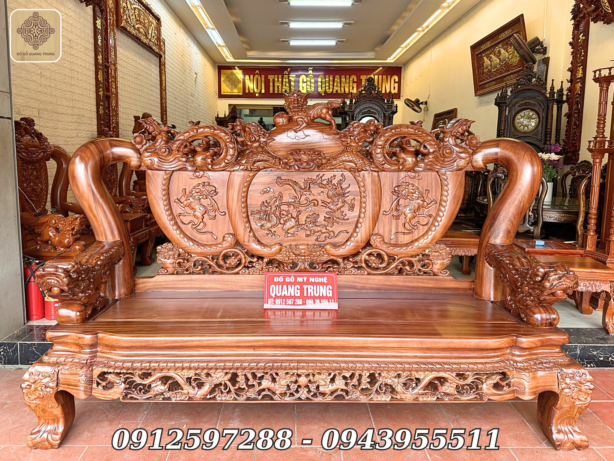 Bộ Nghê Bảo Đỉnh Gỗ Gõ Đỏ Cột 18 Bộ 10 Món