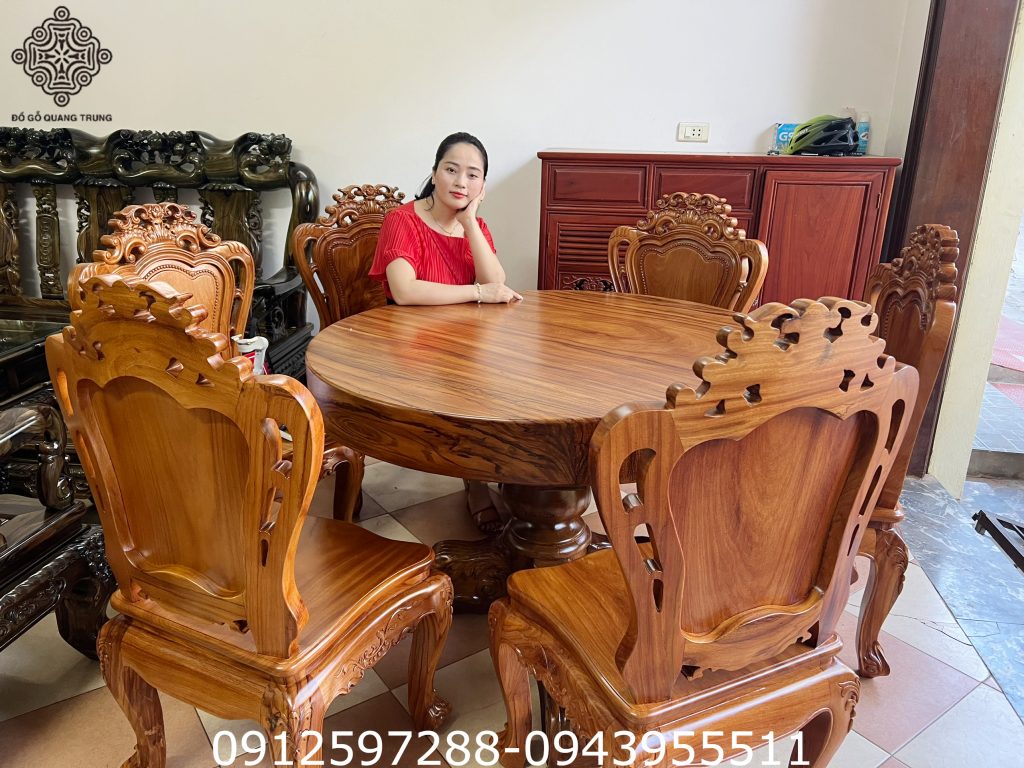 bàn ăn tròn luis gỗ nguyên khối