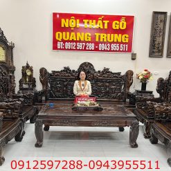 Bộ bàn ghế Tam Đa Phúc Lộc Thọ gỗ mun ta Quảng Bình đoản dài 2m6