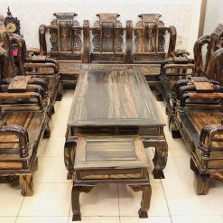 Bộ Bàn Ghế Tần Thủy Hoàng Gỗ Mun Lào Tay 12