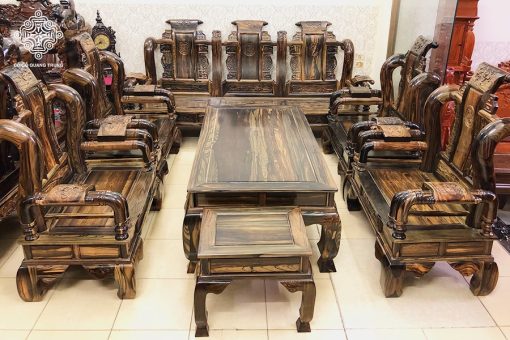 Bộ Bàn Ghế Tần Thủy Hoàng Gỗ Mun Lào Tay 12