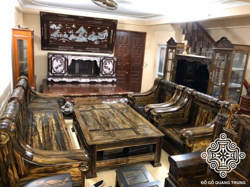 Bộ Sofa Pháo Đài Mun Hoa Lào Đoản 2m6, 6 Món Đẳng Cấp