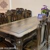 Bộ bàn ăn Hồng Hạc hoa lá tây gỗ mun hoa Lào, 10 ghế