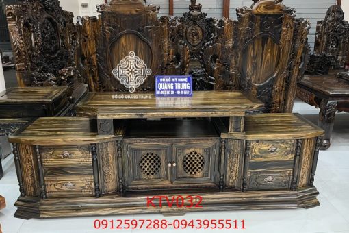 Kệ tivi gỗ mun hoa Lào KTV032