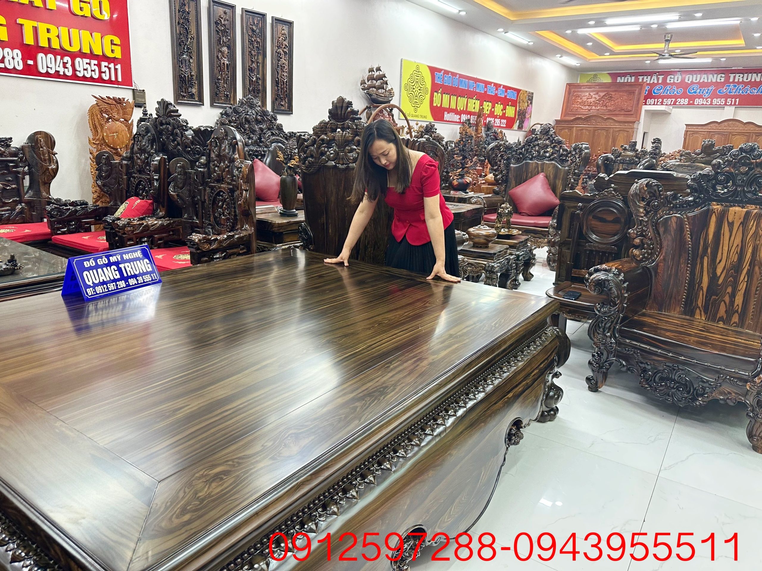Sập tam diện gỗ mun hoa Lào 1m8x2m2, chân 24