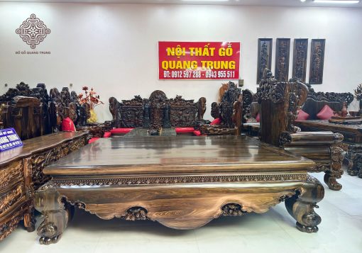 Sập tam diện gỗ mun hoa Lào 1m8x2m2, chân 24
