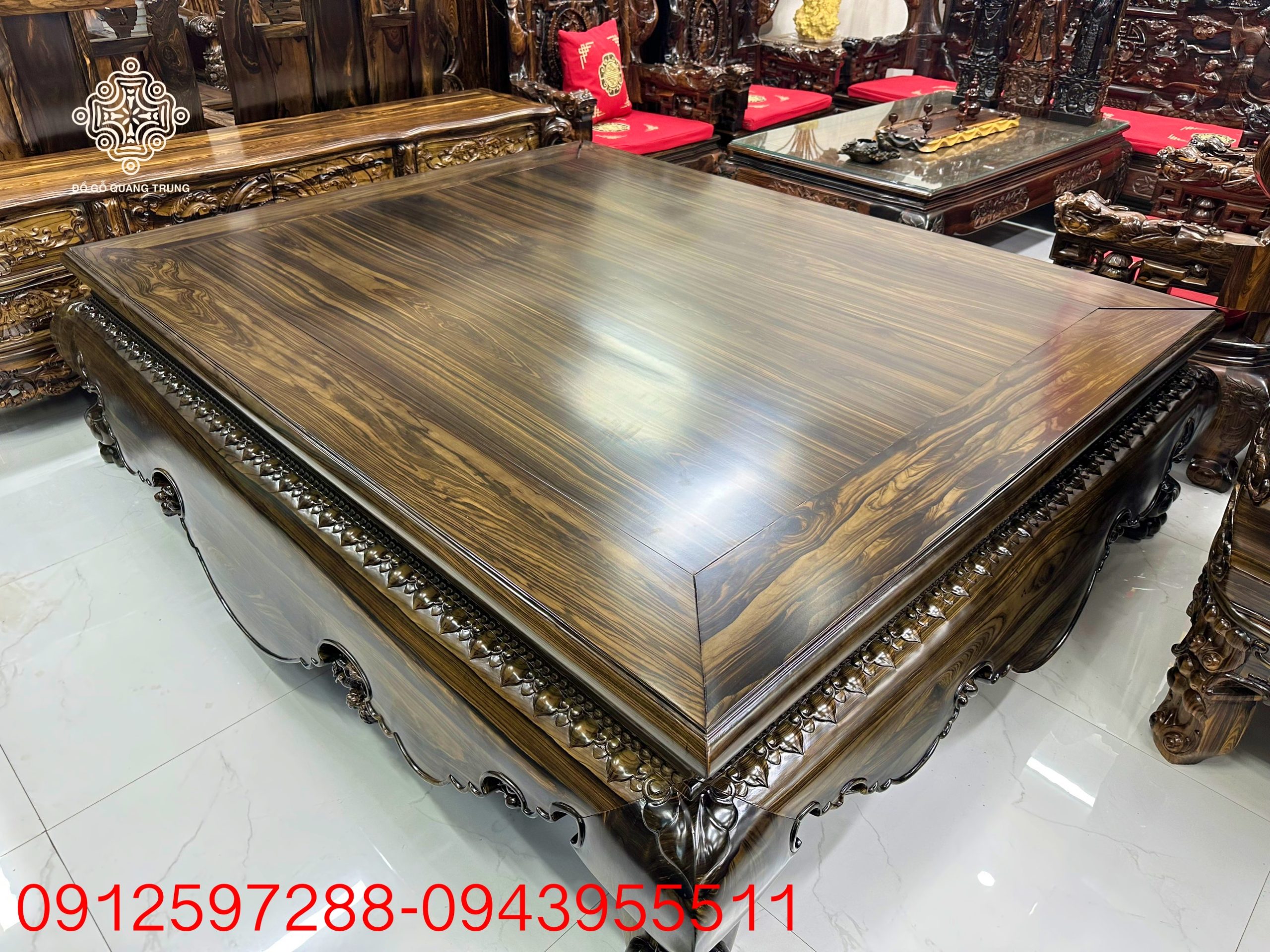 Sập tam diện gỗ mun hoa Lào 1m8x2m2, chân 24