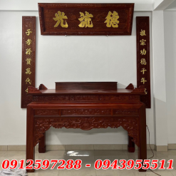 Combo đại tự thiếp vàng - bàn thờ gỗ hương đỏ chân 12cm dài 1m97 rộng 87 cao 1m27