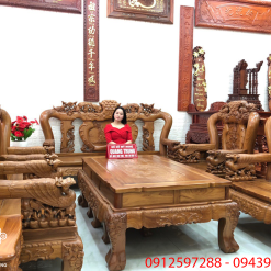 Bộ bàn ghế Công Phượng gỗ gõ đỏ đoản 2m2, cột 14, bộ 10 món