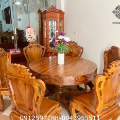 bàn ăn tròn luis gỗ nguyên khối