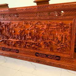 Tranh Vinh Quy Bái Tổ gỗ hương đá dài 2m37 rộng 1m17