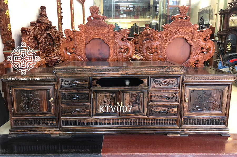 Kệ tivi gỗ mun hoa Lào mã KTV007