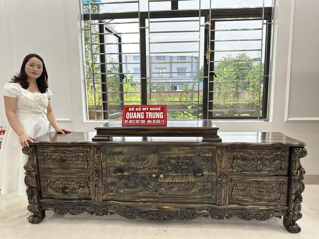 kệ tivi luis hoàng gia gỗ mun hoa Lào