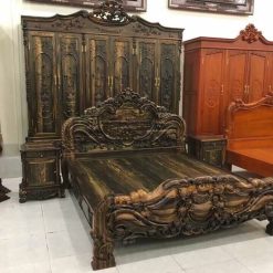 Giường Hồng Hoàng Gia gỗ mun hoa Lào cao cấp dài 2m rộng 1m8