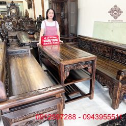 Bộ bàn ghế Trường Kỷ gỗ mun ta trường dài 2m7, chân 11