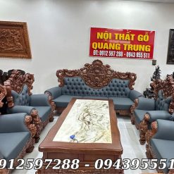 Bộ Louis Hoàng Gia Tân Cổ Điển Bọc Đệm Da Gỗ Gõ Đỏ 10 Món