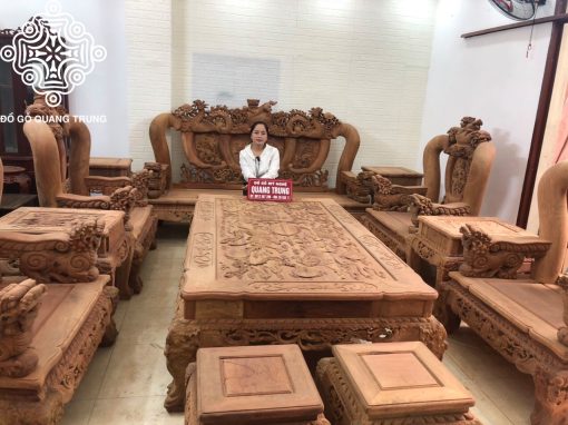 Bộ bàn ghế Nghê Bảo Đỉnh gỗ hương ta tự nhiên bộ 12 món