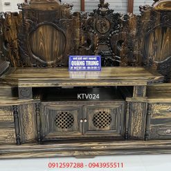 Kệ ti vi gỗ mun hoa Lào dài 2m40 mã KTV024