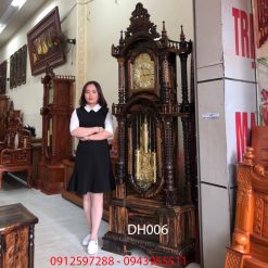Đồng hồ tứ trụ dáng Pháp gỗ mun hoa Lào cao 2m40 mã DT006