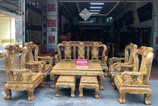 Bộ bàn ghế Minh Đào gỗ Ngọc Lu Vân cột 12, bộ 10 món