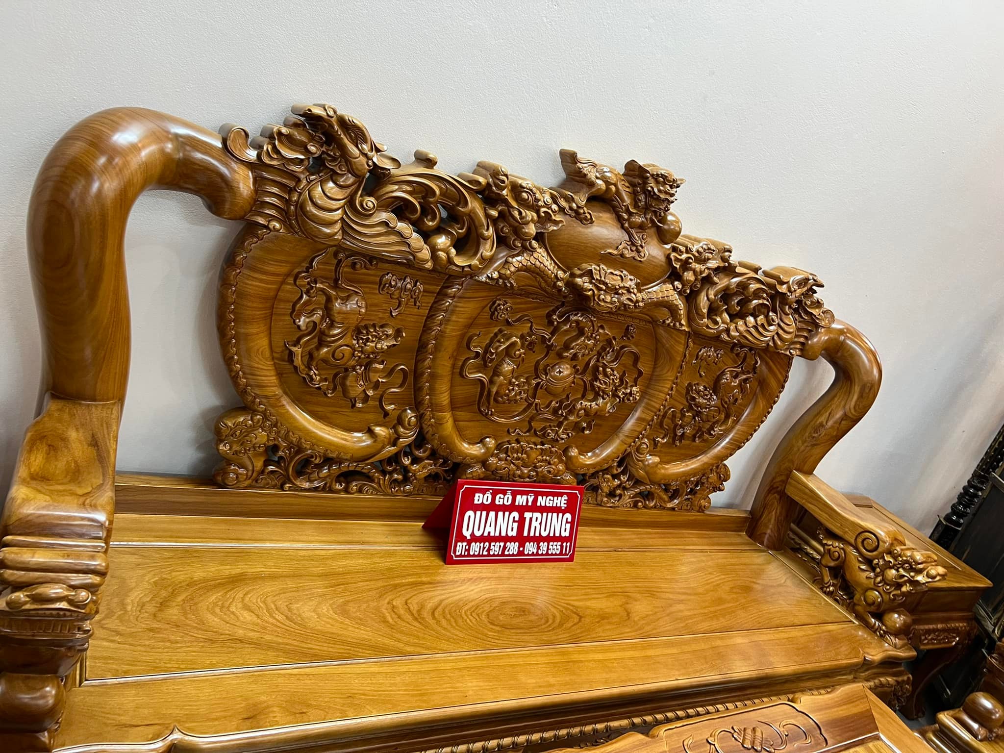 Bộ bàn ghế Ghê Bảo Đỉnh gỗ gõ đỏ cột 14, bộ 10 món