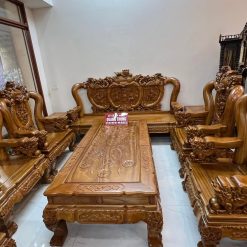 Bộ bàn ghế Ghê Bảo Đỉnh gỗ gõ đỏ cột 14, bộ 10 món