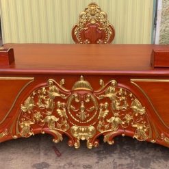 Mẫu bàn làm việc gỗ gõ đỏ thiếp vàng