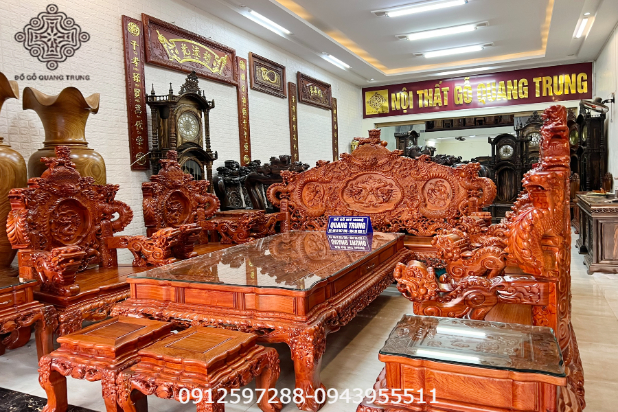 Bộ bàn ghế rồng đỉnh gỗ hương lào cao cấp