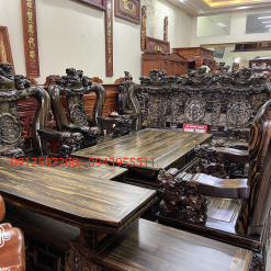 Bộ bàn ghế Quốc Nghê gỗ mun hoa lào cột 16, bộ 10 món