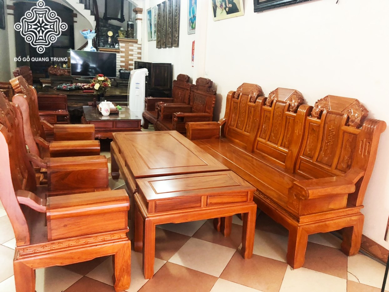 Bộ bàn ghế Minh Hộp Voi Cá gỗ gõ đỏ đoản 2m47