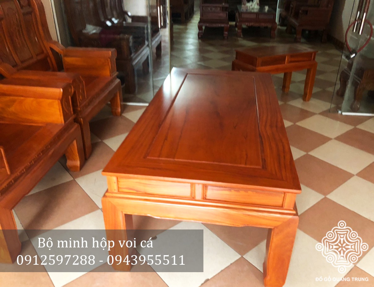 Bộ bàn ghế Minh Hộp Voi Cá gỗ gõ đỏ đoản 2m47