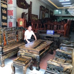 Bộ bàn ghế quốc voi gỗ mun hoa Lào tay 12, bộ 6 món